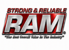 RAM Trailer Products logo representing trailer jacks, A-frame and gooseneck couplers, hydraulic power units, hydraulic hoists, cylinders, D-rings, safety chains, marine winches, RV landing gear, and replacement trailer parts available at Deer Valley Trailer.