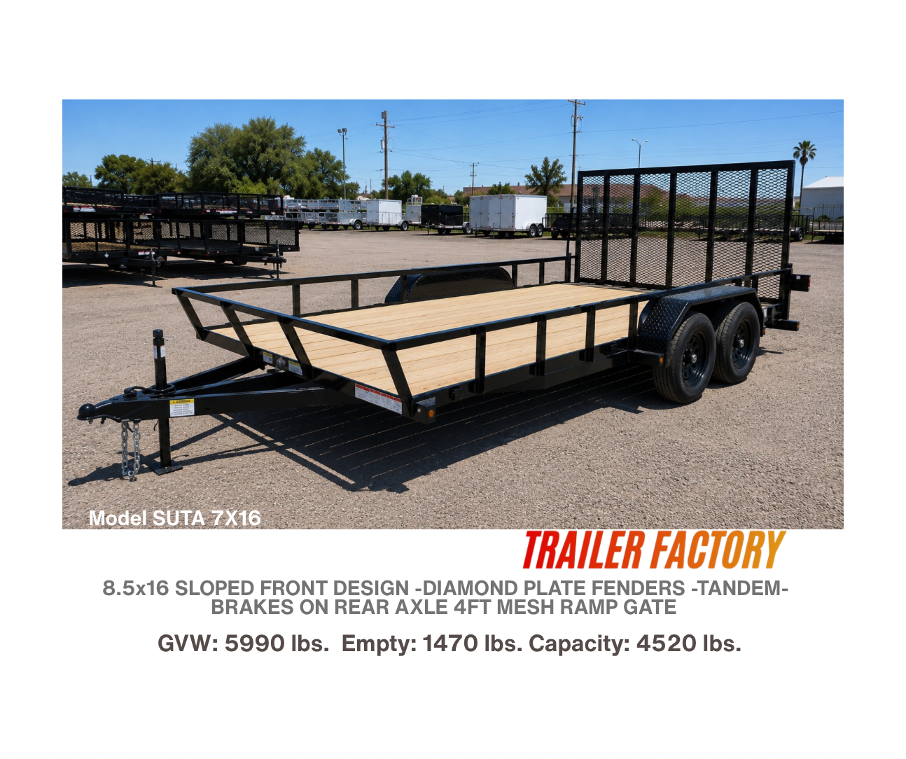8.5x16 UTILITY TRAILER TANDEM AXLE- BRAKES - GATE #2124