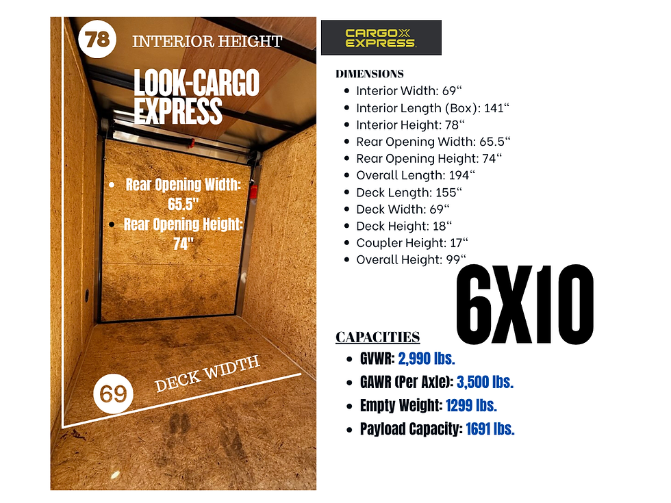 6X10 LOOK RAMP REAR DOOR STDLX ENCLOSED CARGO TRAILER