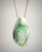 Green and white Nephrite Jade pendant on tan braided cord, domed front — Northern California jade