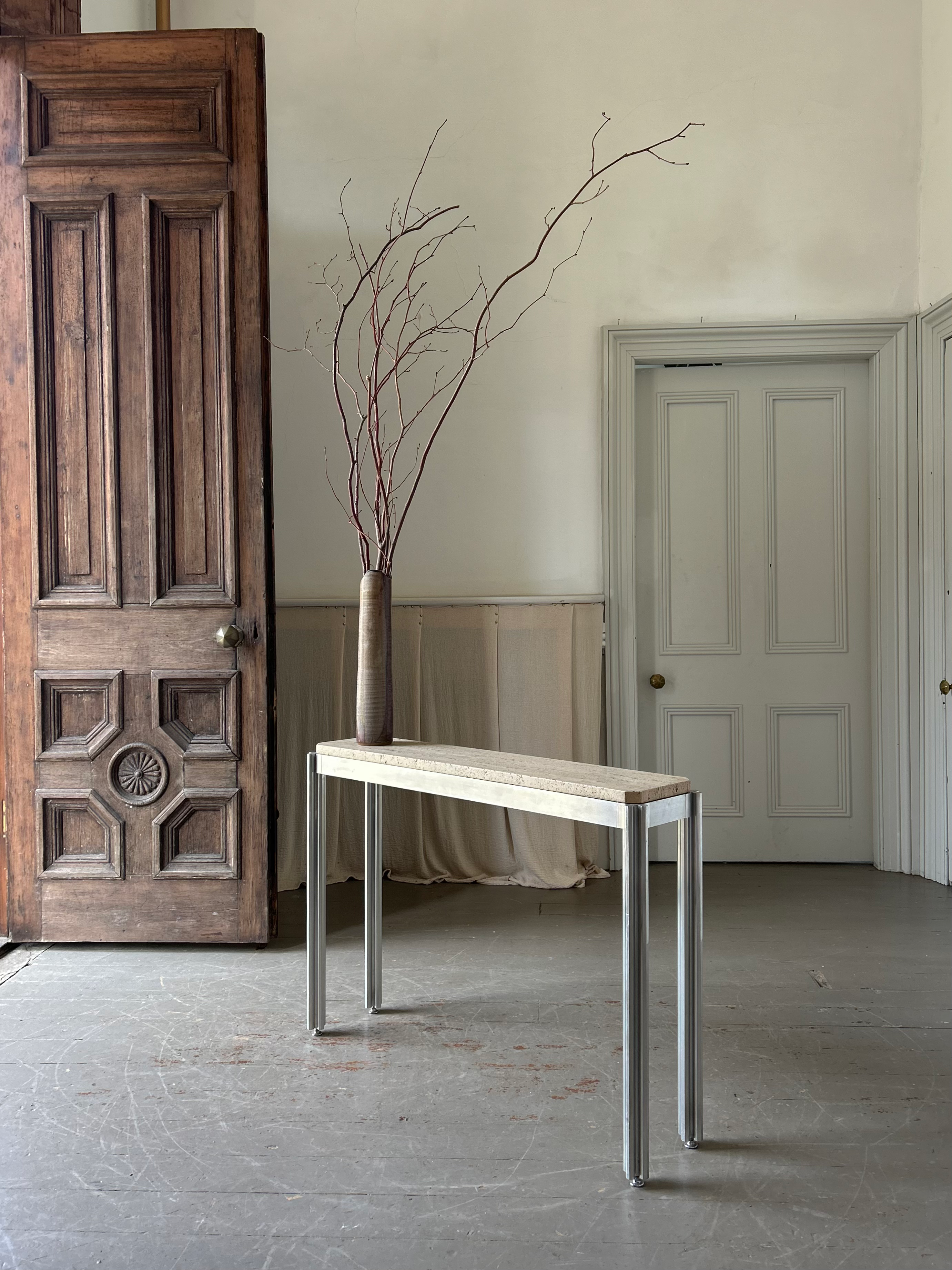 BRUTALIST ROUGH TRAVERTINE CONSOLE TABLE BY GEORGE CINCIMINO