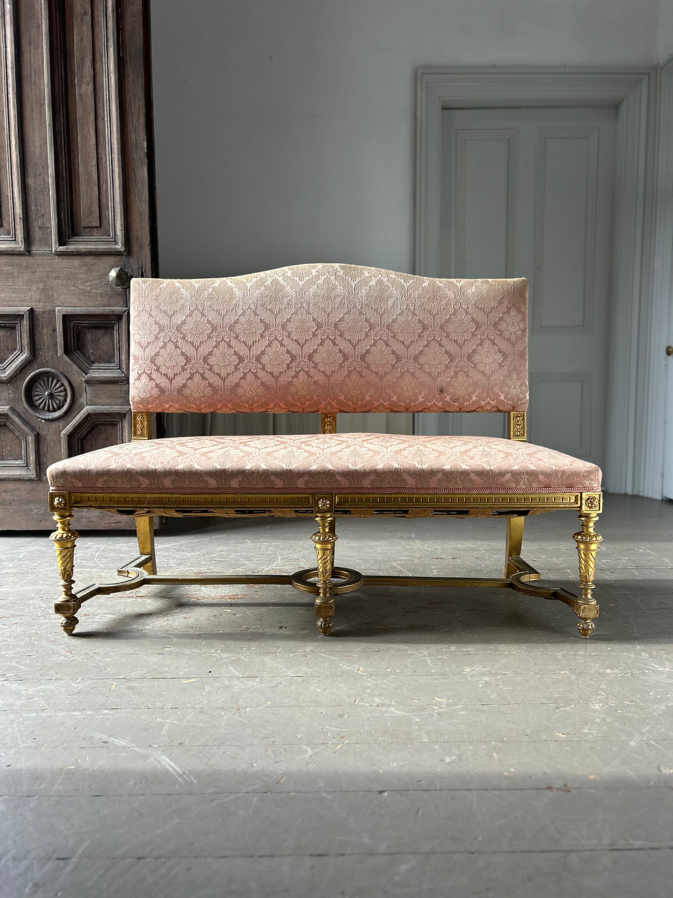 Thumbnail: 19TH CENTURY CARVED GILT WOOD HALL BENCH