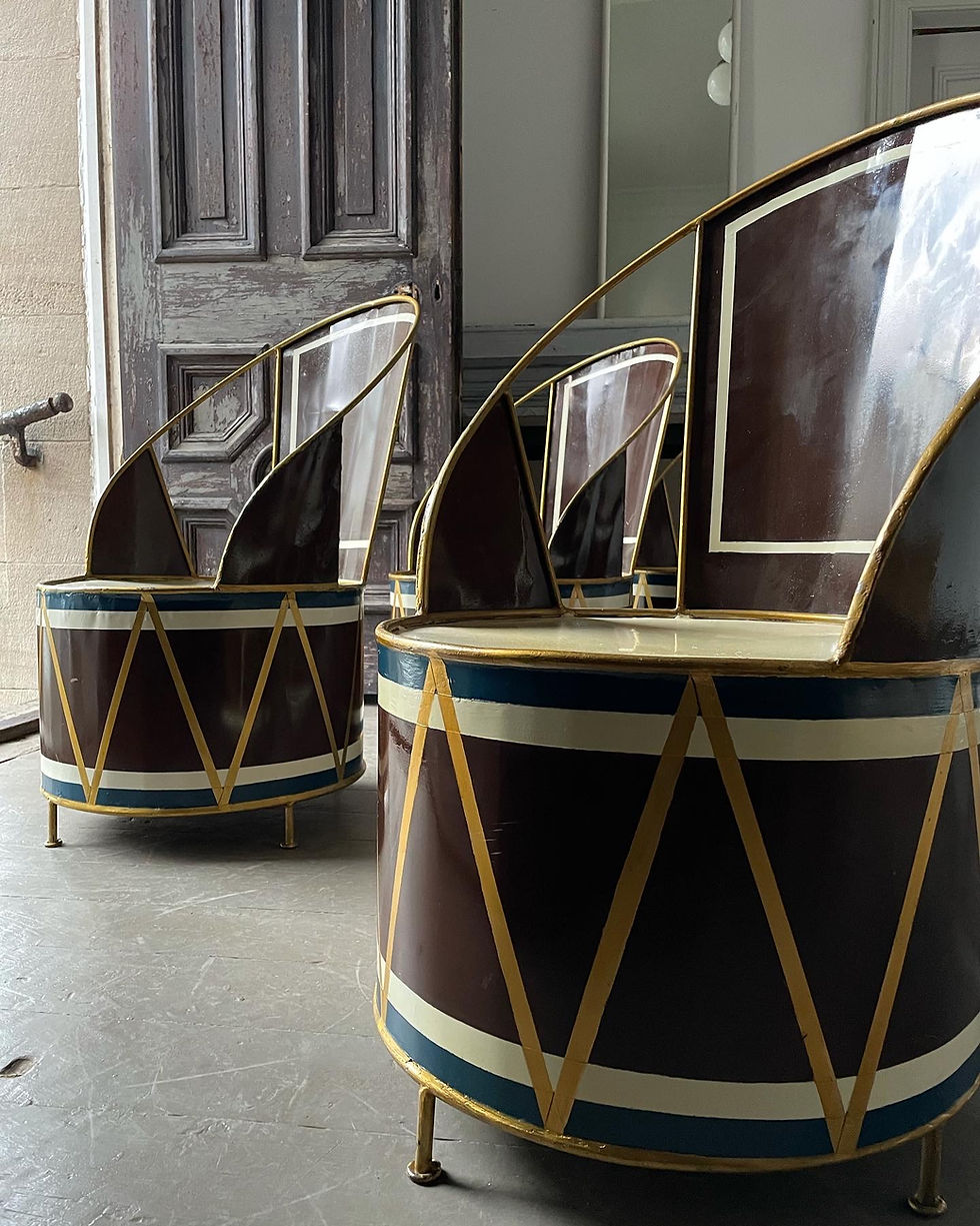 Thumbnail: MID CENTURY PARISIAN TOLEWARE DRUM CHAIRS