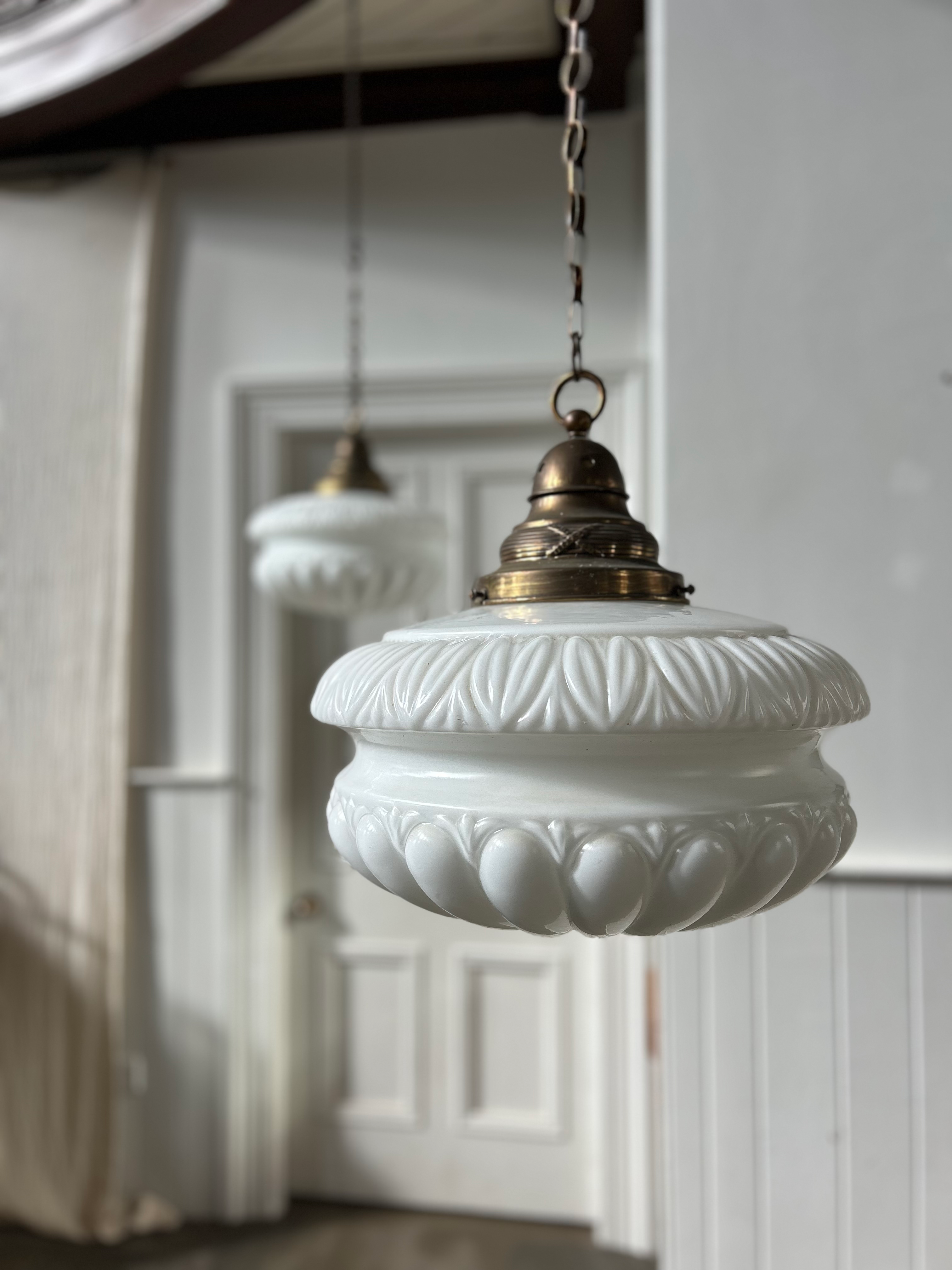 HUGE PAIR OF OPALINE GLASS LAMP SHADES