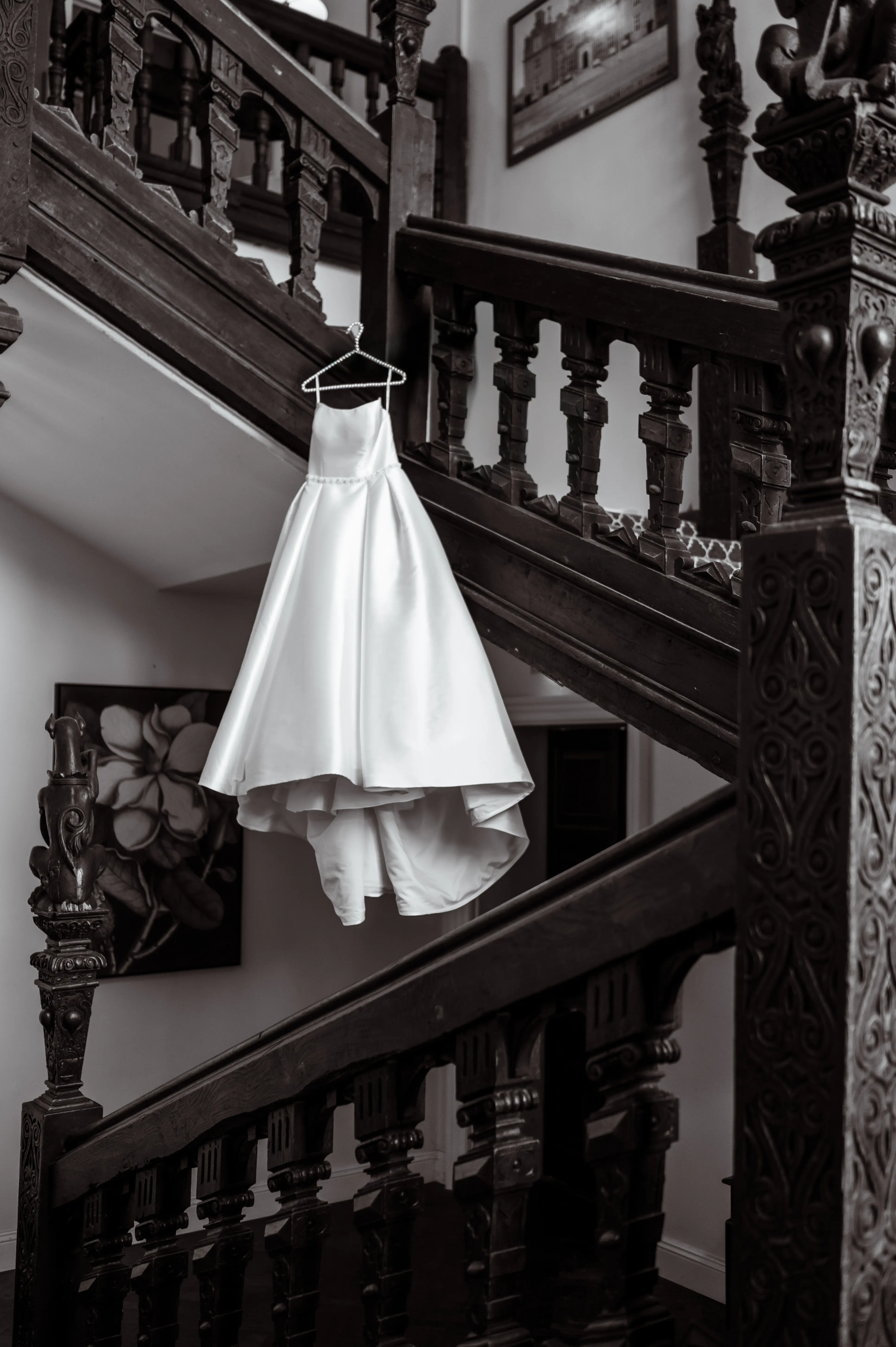 Broome park hotel wedding dress on stairs