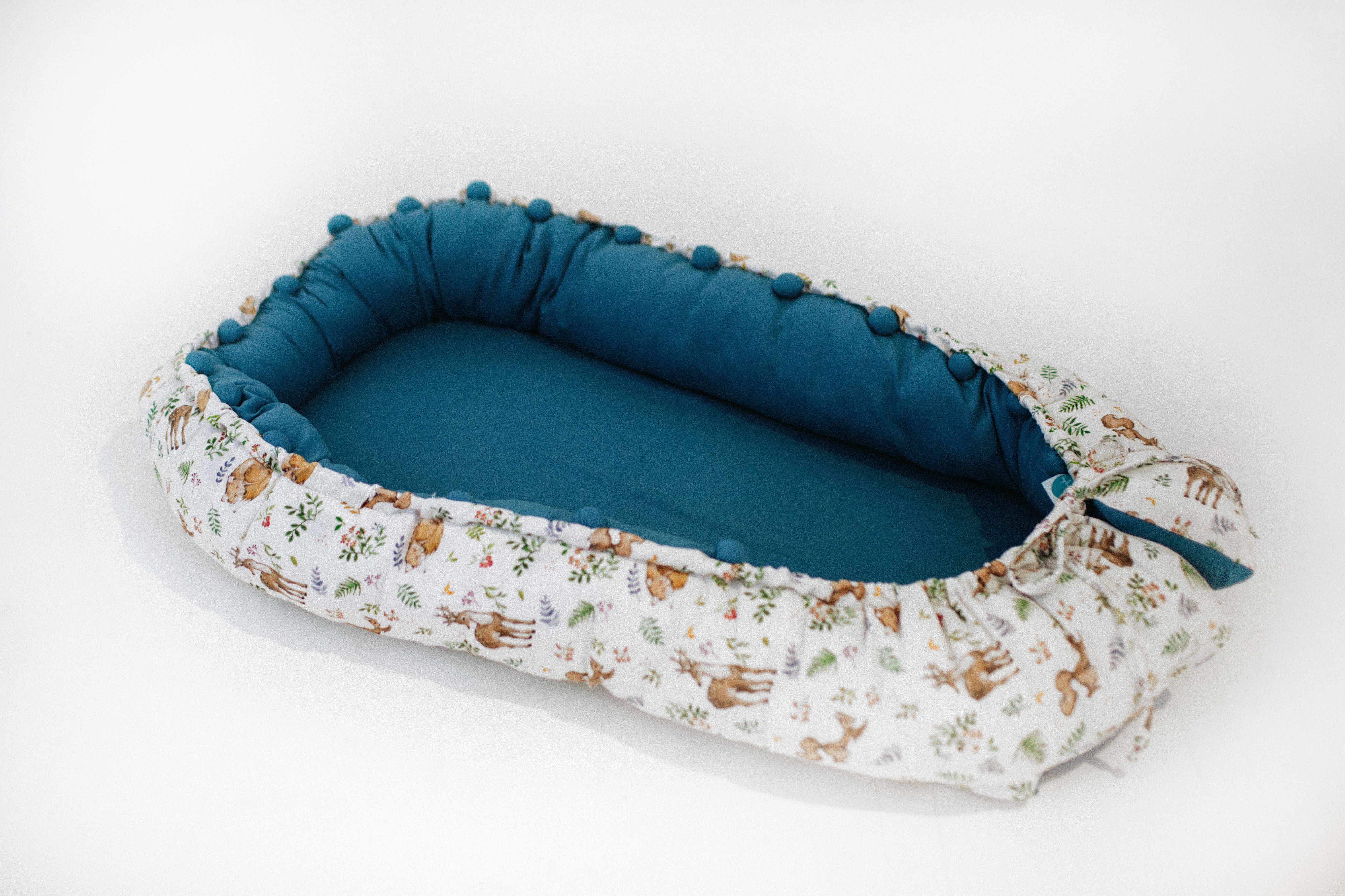 Kokon niemowlęcy forest animals z turkusem