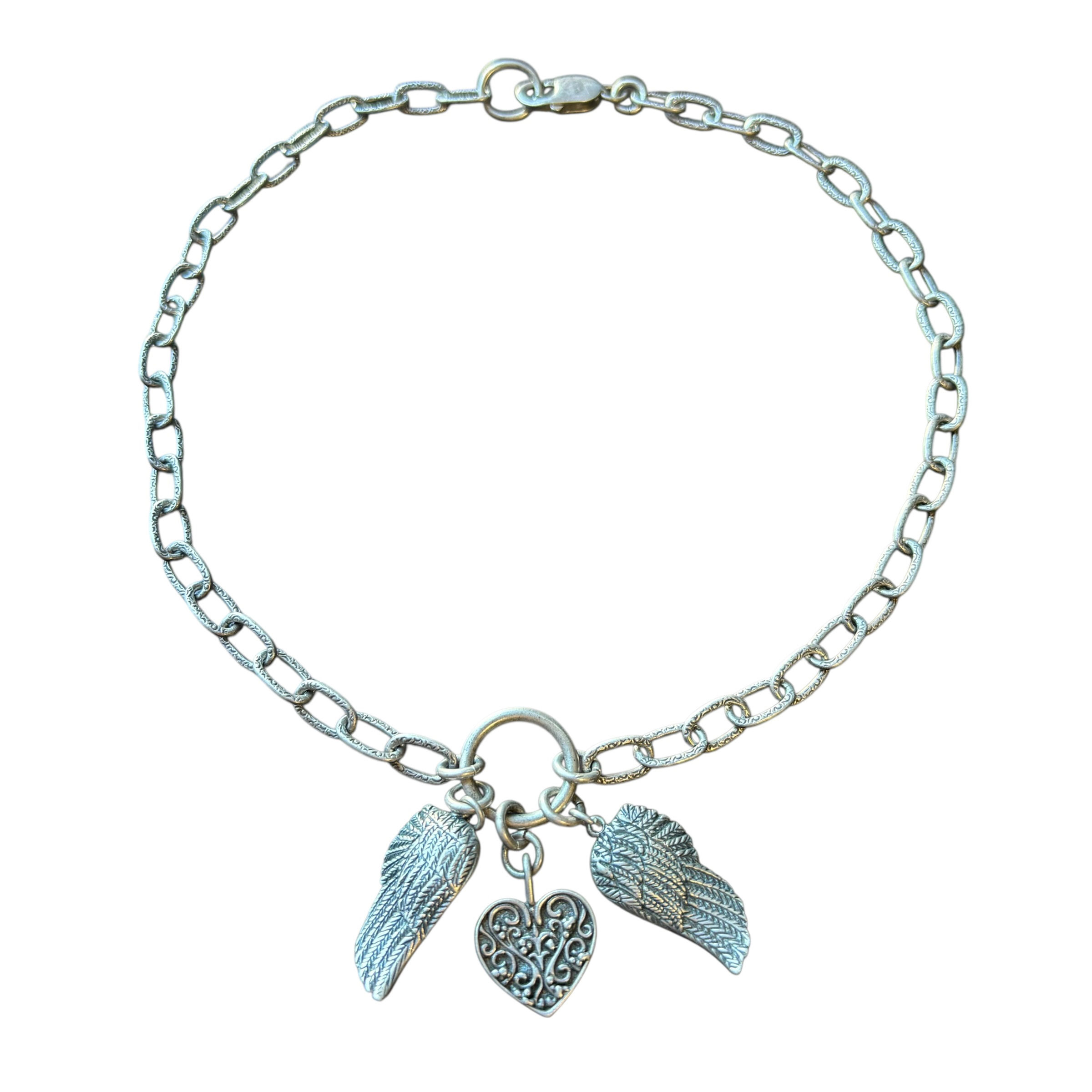 Hammered Chain & Wings Sterling Necklace