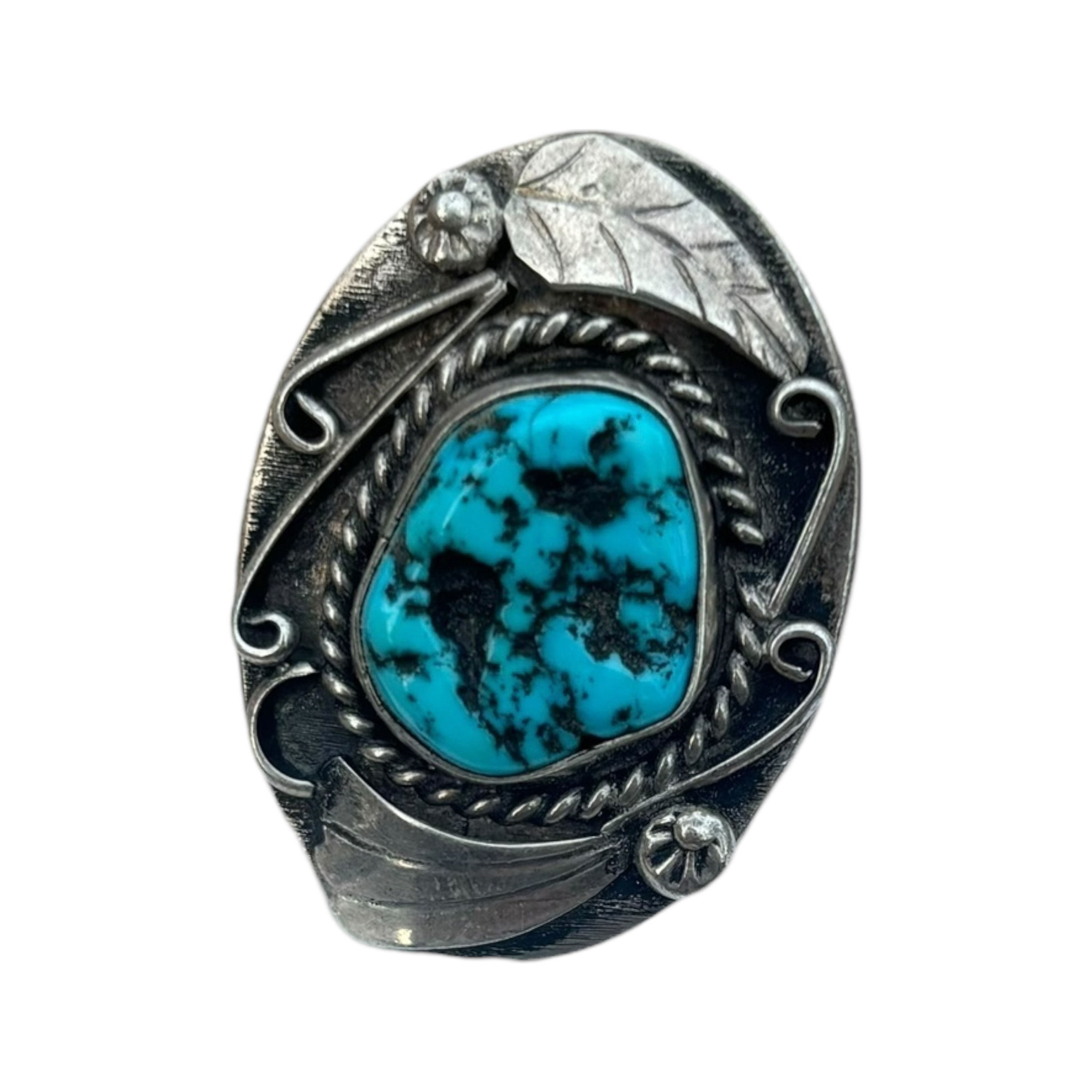 Stamped Feather and Turquoise Ring