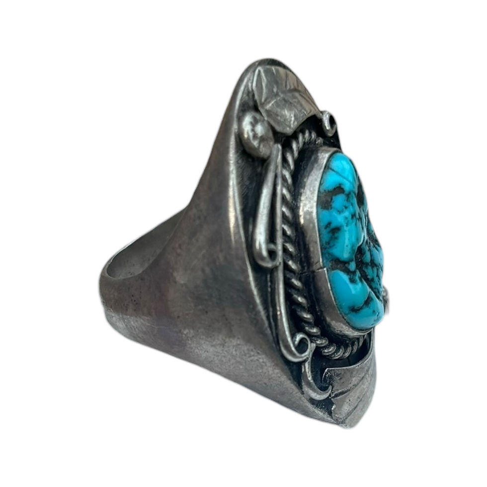 Thumbnail: Stamped Feather and Turquoise Ring