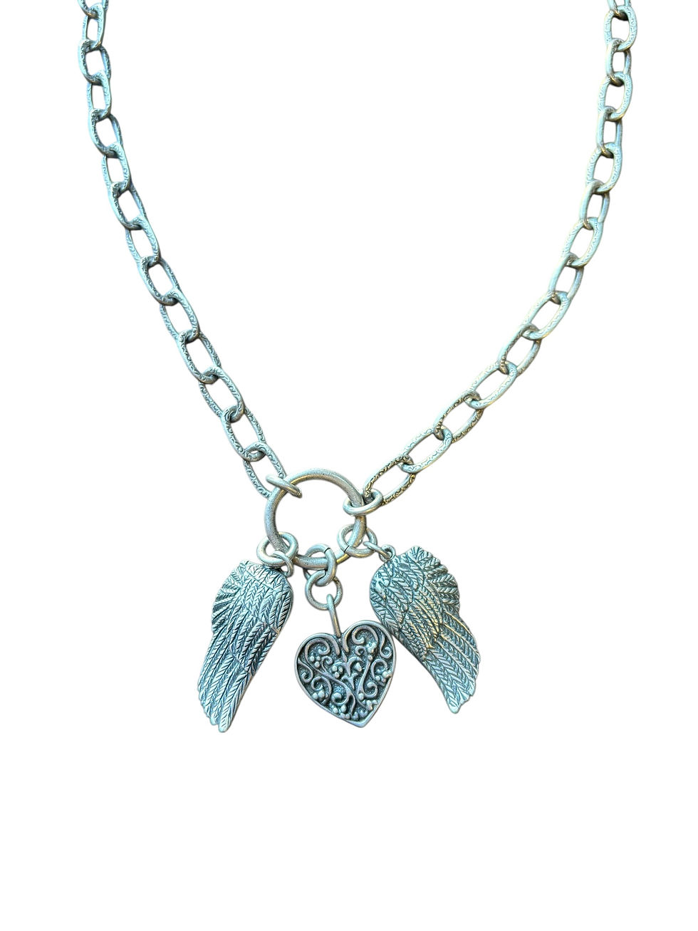 Thumbnail: Hammered Chain & Wings Sterling Necklace