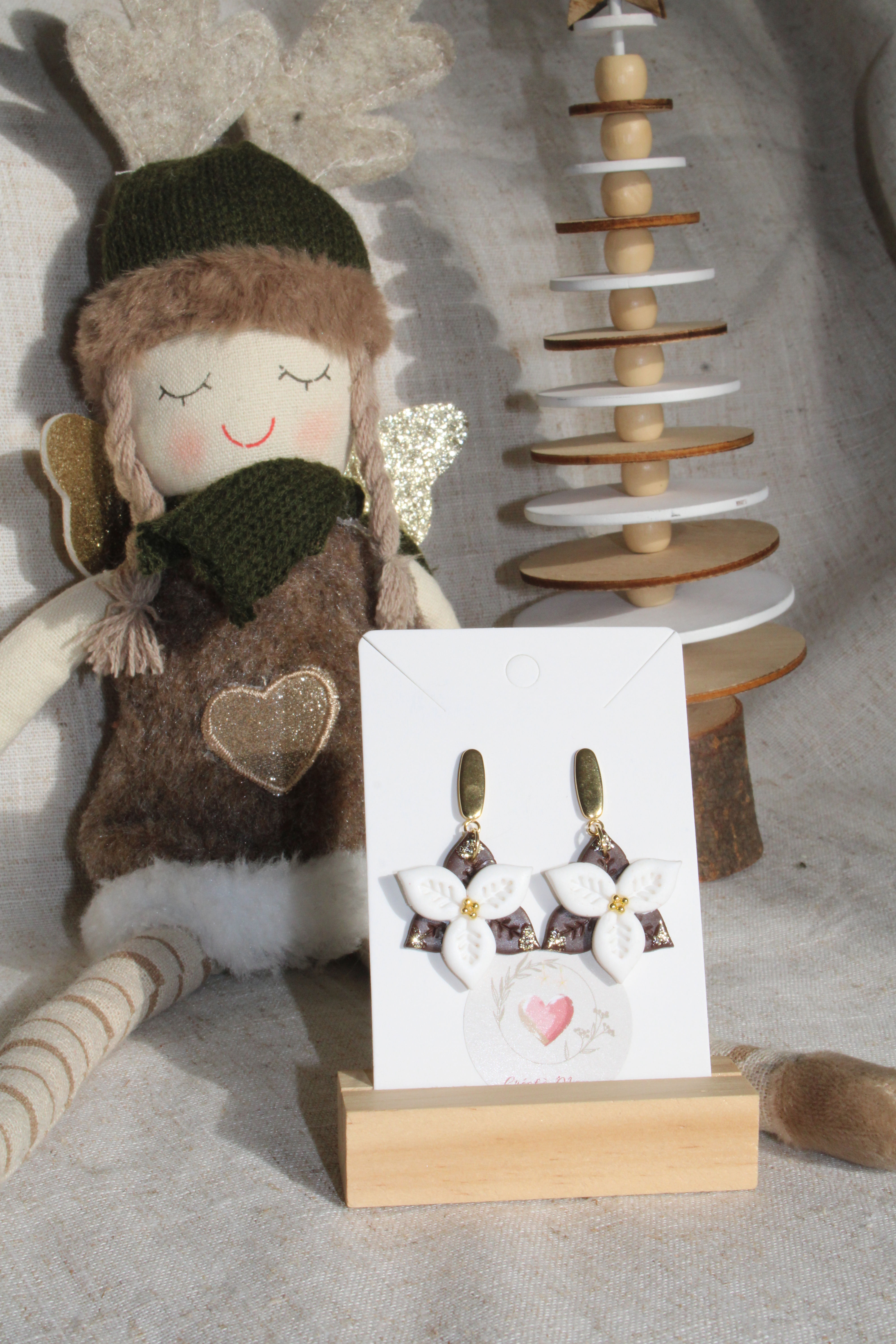 Poinsettia marron/blanc