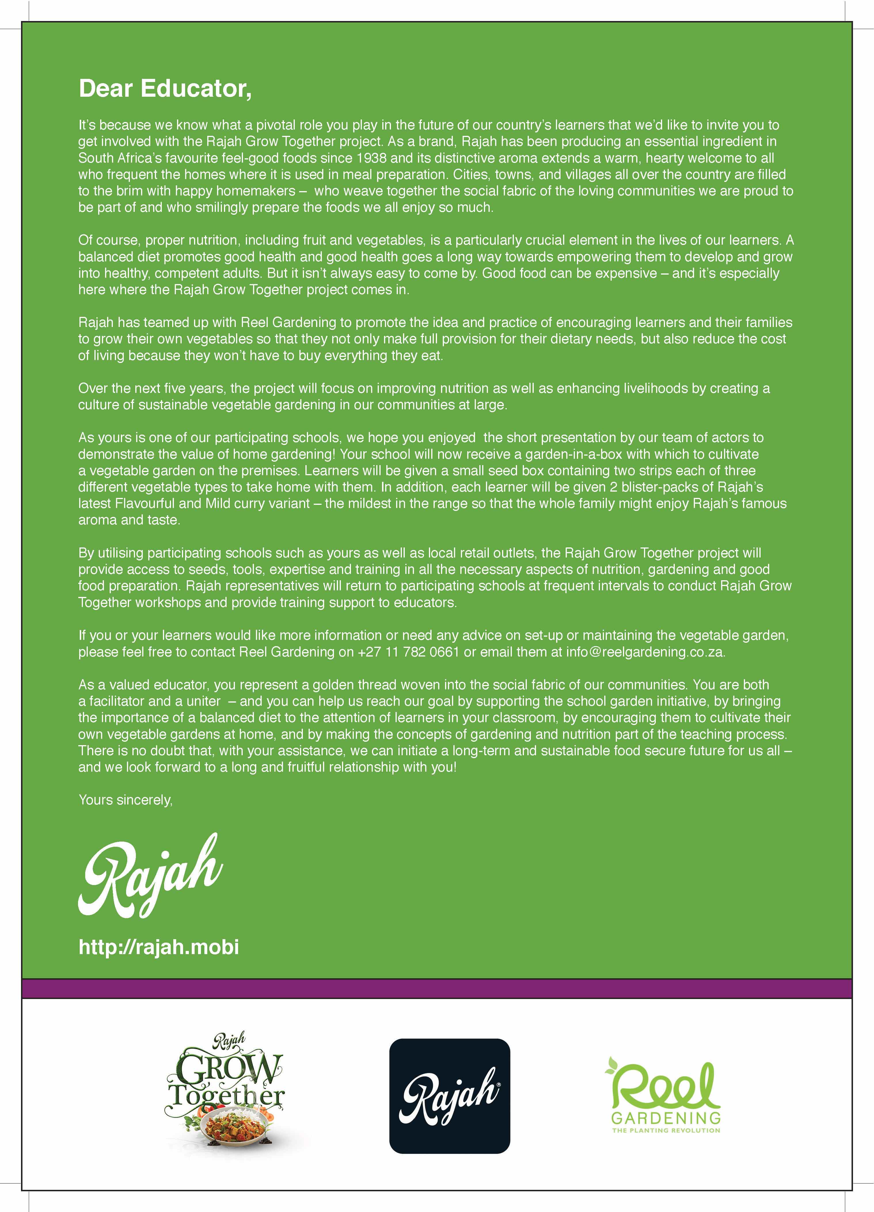 RAJAH: Letter to Educator - Page 1