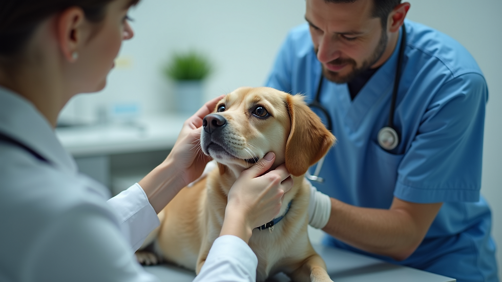 Close-up view of a veterinarian examining a dog during a health check-up