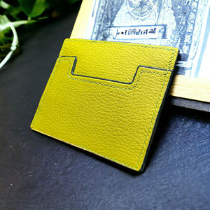 Porte-cartes en chèvre Sully Acid Lemon et patte d'autruche verte