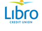 Logo of Libro Credit Union in blue text accompanied with icon of green (land), blue (water), and yellow (sun) elements.