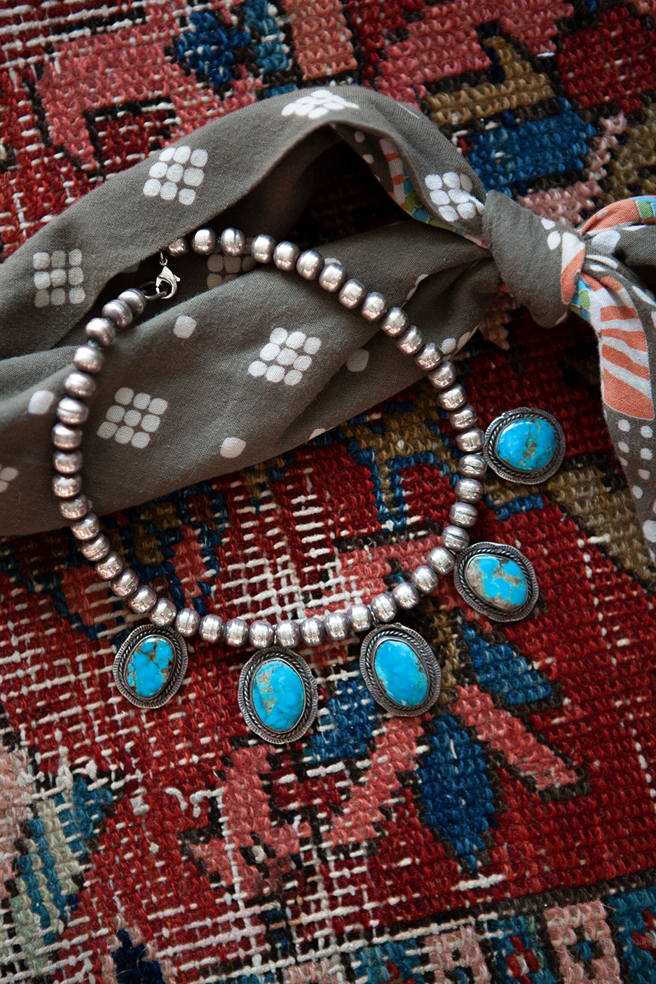 Thumbnail: Vintage Navajo Pearl Turquoise Necklace