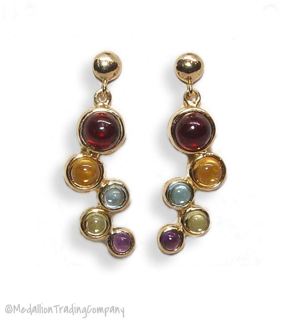14k yellow gold bezel multi gemstone bubble topaz amethyst citrine drop earrings