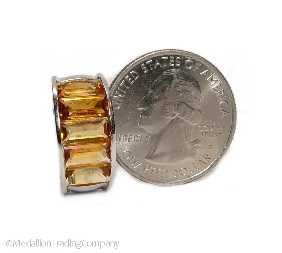 Thumbnail: 14k White Gold Emerald Cut Orange Citrine 10 Carat Omega Half Hoop Earrings 
