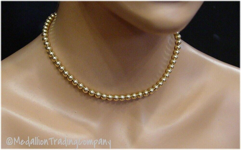 Vintage 14k yellow gold plain add a bead ball 15 inch choker necklace