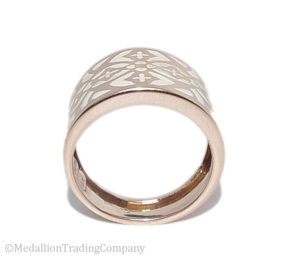 Thumbnail: Milor 14k rose gold enamel byzantine cross cigar band 18mm wide size 9.75 ring