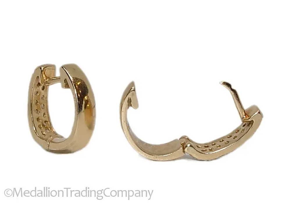 Thumbnail: 14k Yellow Gold .32 Carat Diamond Chunky Huggie Hoops Hoop Earrings 5.4 gram