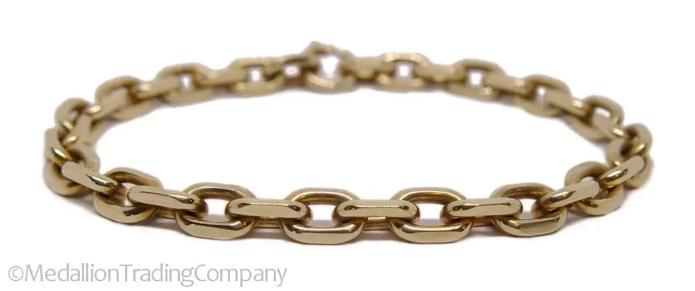 SOLID 14K Yellow Gold 7mm Rectangle Link Bracelet 8 Inch HEAVY 27+ grams