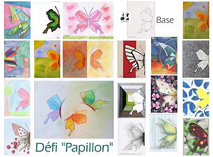 Dessins de papillons réalisés par les élèves lors de séances "défi créatif"
