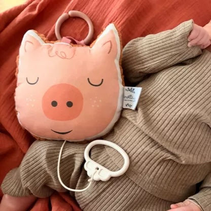 Mini coussin musical cochon Rose Carotte & Cie : vue principale