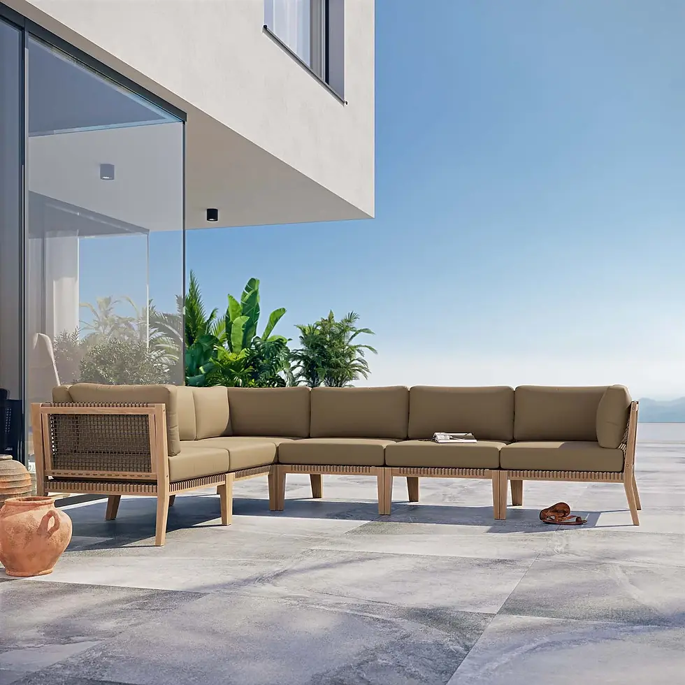 Thumbnail: Outdoor Patio Teak Wood 6-Piece Sectional Sofa