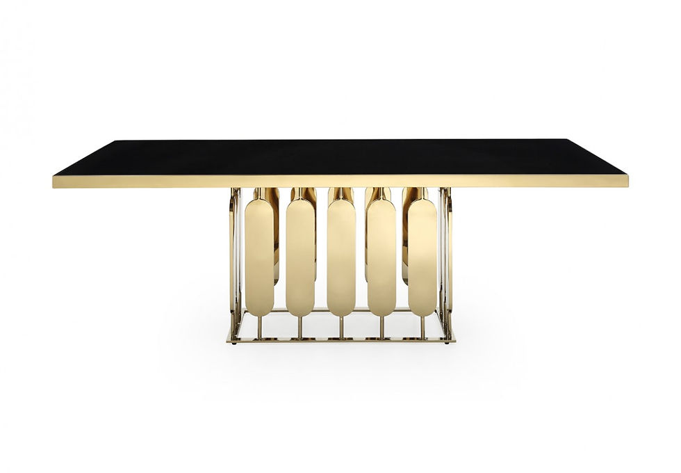 Thumbnail: Modern Black Glass & Gold Dining Table