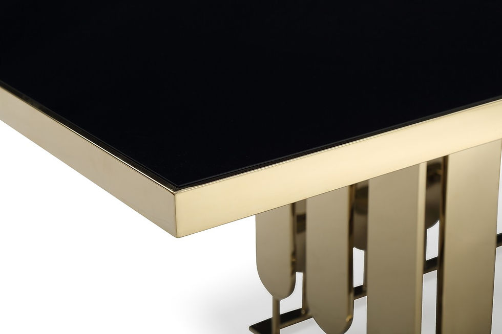 Thumbnail: Modern Black Glass & Gold Dining Table