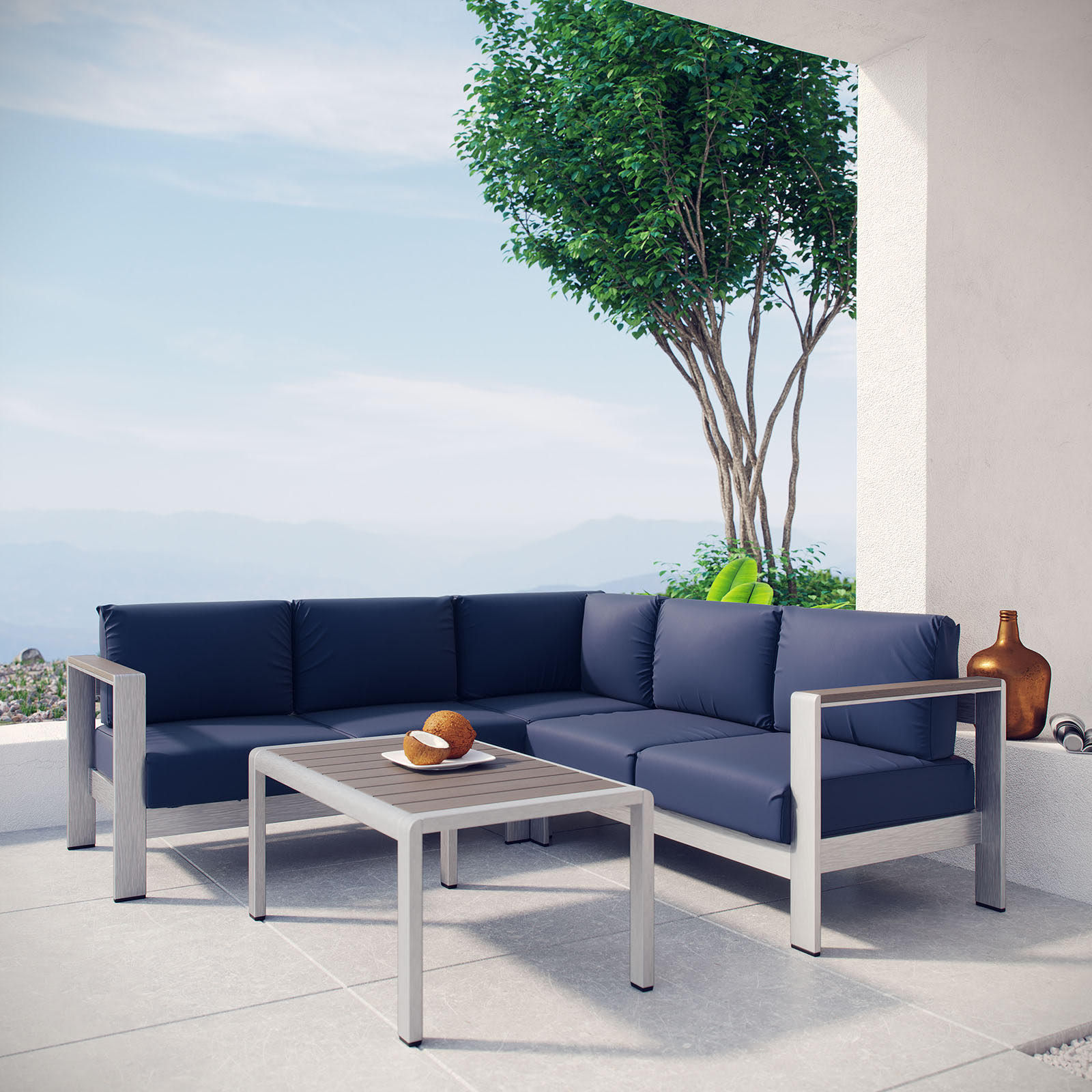 4 Piece Outdoor Patio Aluminum Sectional Sofa Set