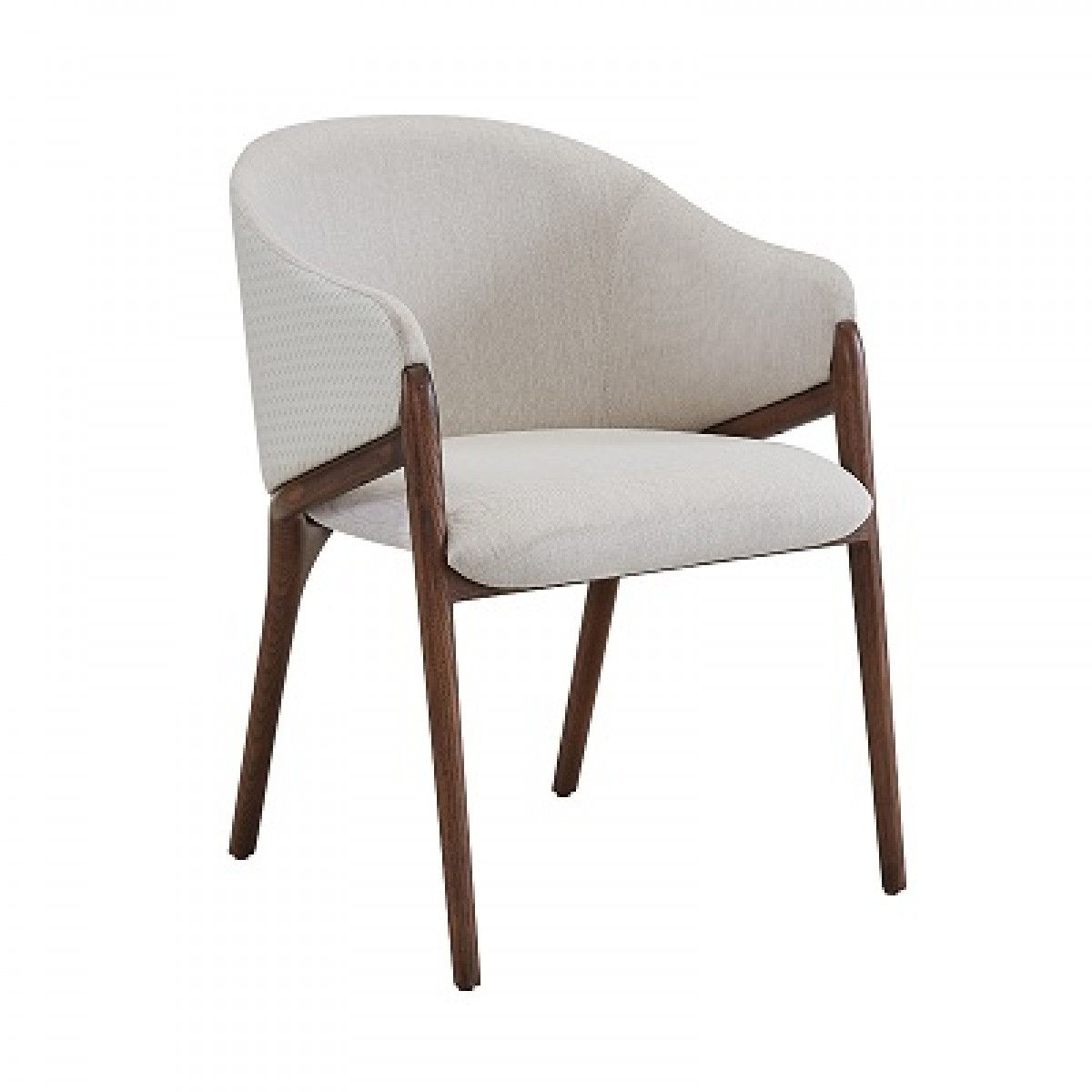 Cream Fabric and Walnut Arm Dining Chair
