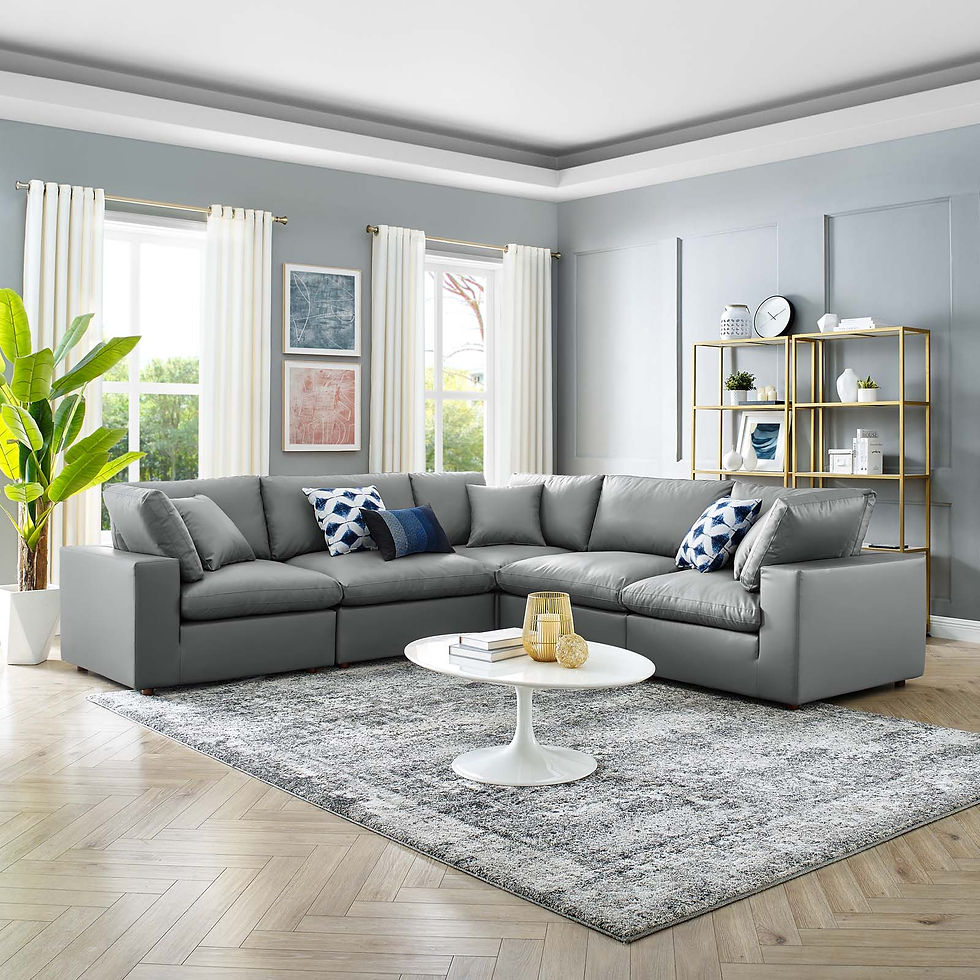Down Filled Overstuffed Vegan Leather 5-Piece Sectional Sofa