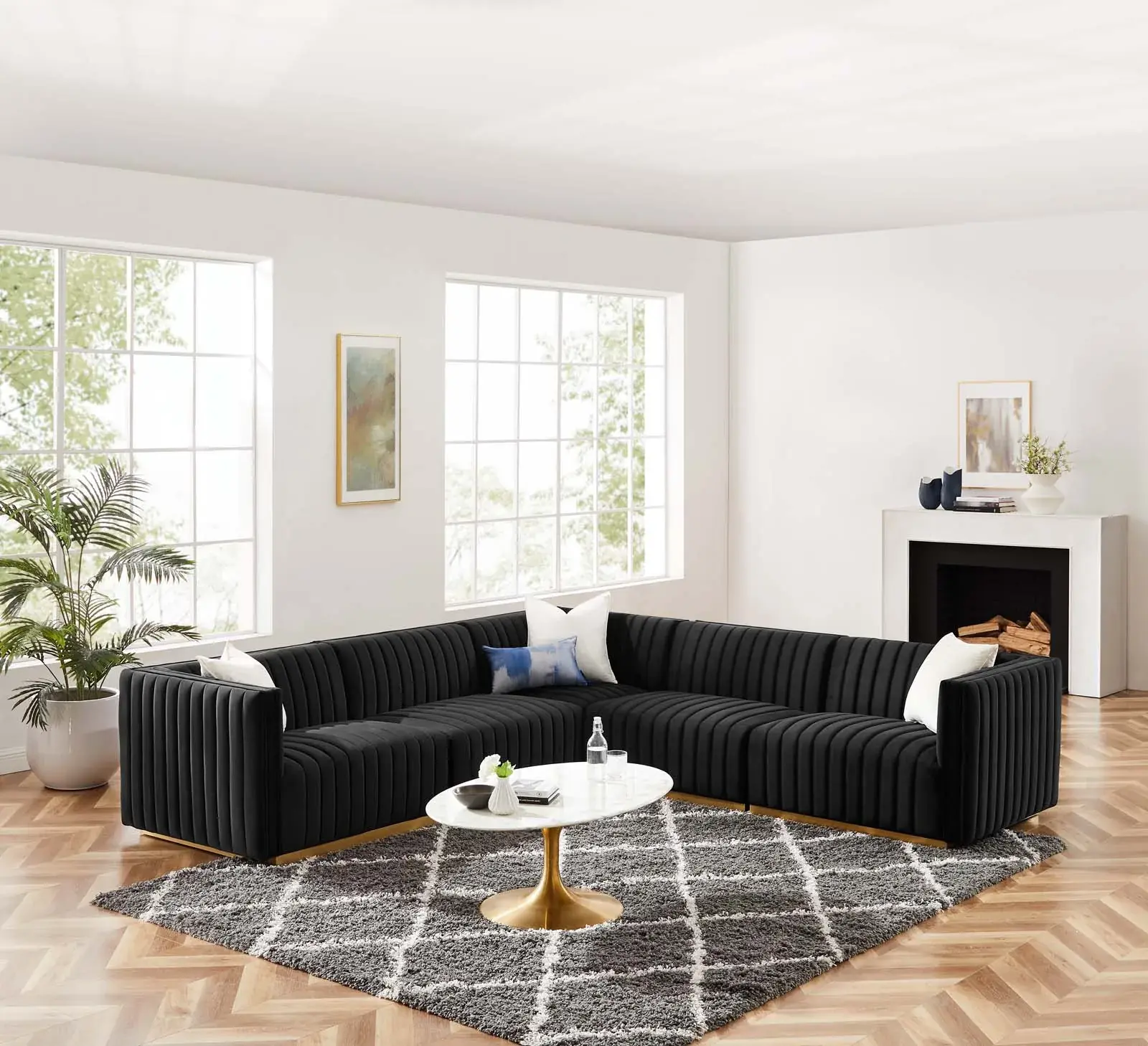 Channel Tufted Performance Velvet 5-Piece Sectional