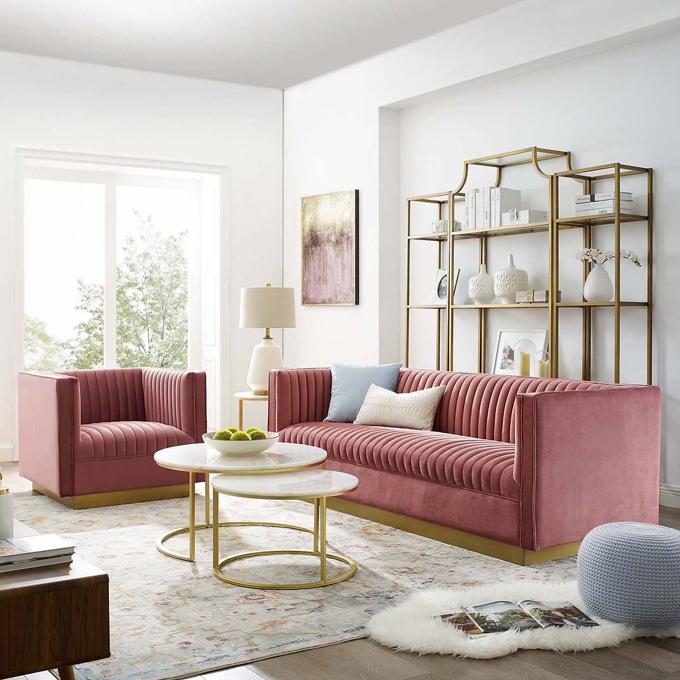 Thumbnail: Vertical Channel Tufted Upholstered Performance Velvet Sofa and Armchair