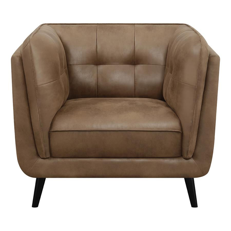 Thumbnail: Brown Tufted Sofa, Loveseat & Chair