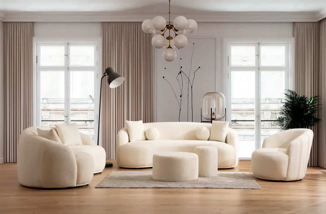 Ivory Boucle Sofa, Loveseat & Chair