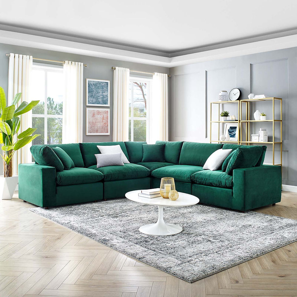 Down Filled Overstuffed Performance Velvet 5-Piece Sectional Sofa