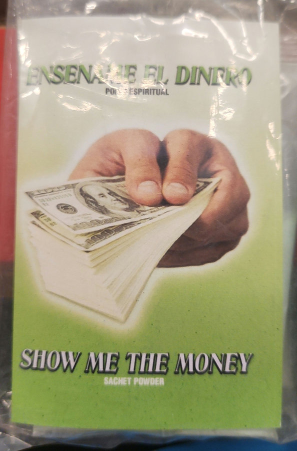 Polvo Espiritual" or "Show Me The Money Sachet Powder".
