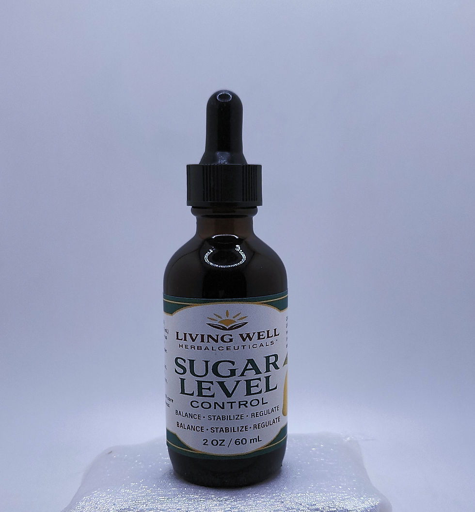 Amber glass bottle of Sugar Level Control Bitters by Living Well Herbalceuticals used to support digestion, metabolism, and n