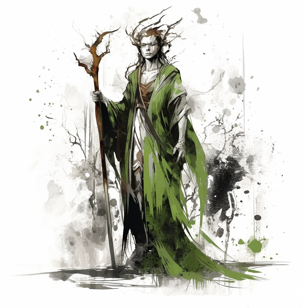 Powerful fey wild deity in green cloak