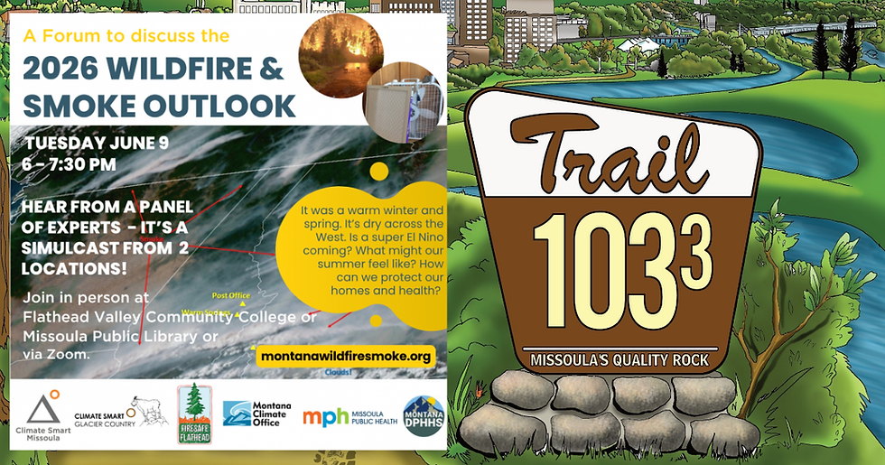 Event Flyer for 2026 Montana Wildfire & Smoke Outlook with Trail 1033 Missoula radio station logo