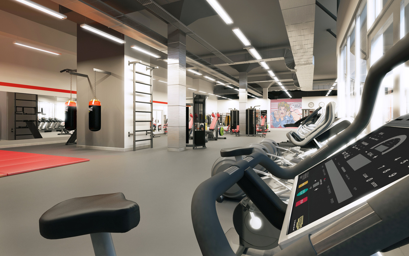Создание спортивного клуба. Дизайн спортивного клуба. Дизайн спортивных кабинетов. Динамичное оформление спортзала. Хэппи фитнес СПБ.