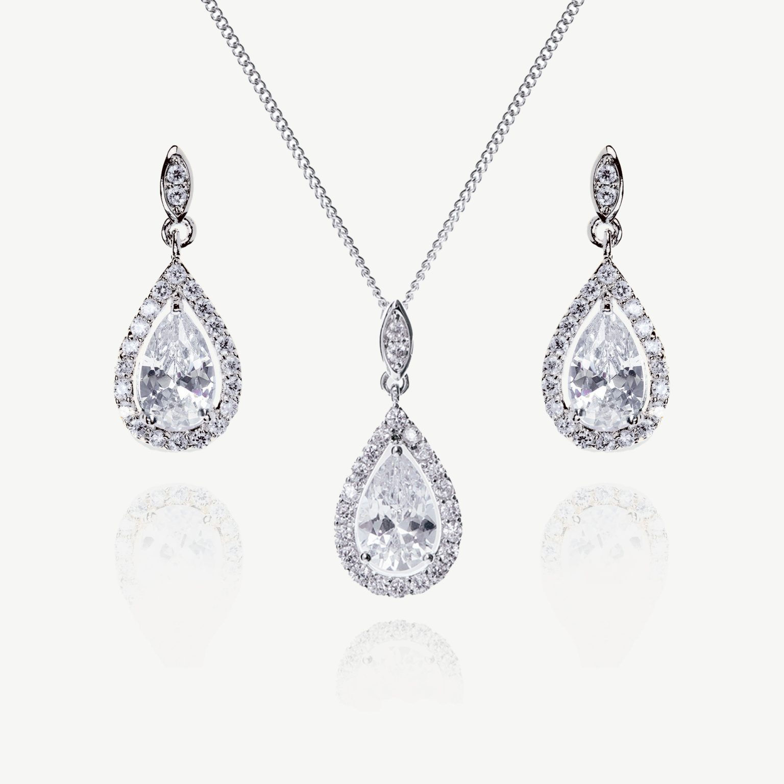 Belmont Rhodium Crystal Teardrop Set