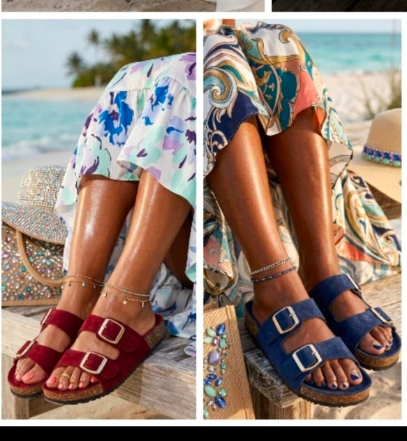 Thumbnail: Sandals - White, Azure Blue, Burgundy
