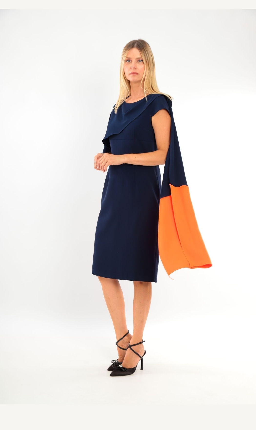 Lizabella Apricot And Navy Dress - 2046 Size 12  18