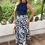 Thumbnail: Ax Paris Navy And Cream Abstract Print 2 In 1 Smock Midi Dress
