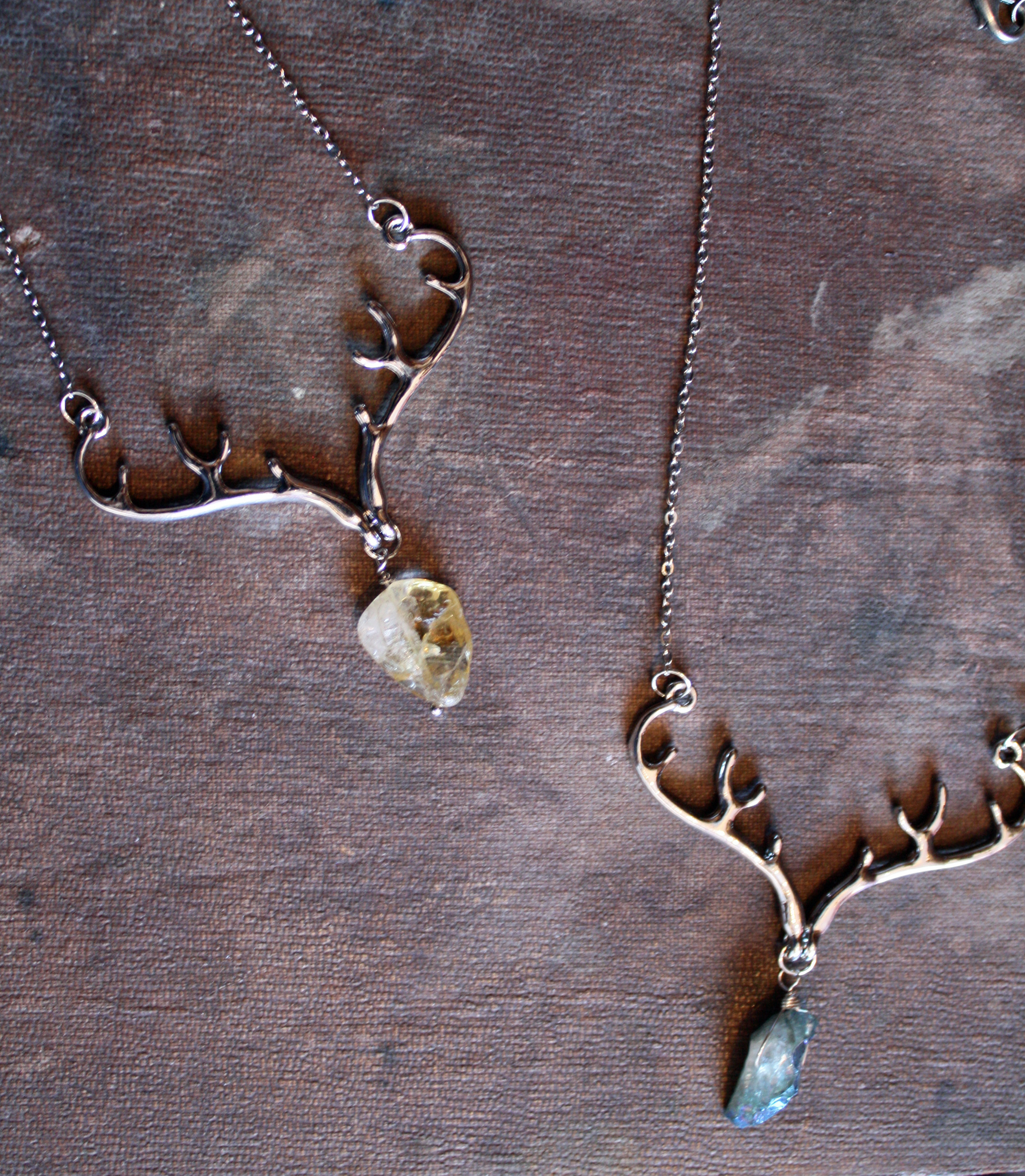 antler and rough stone necklace