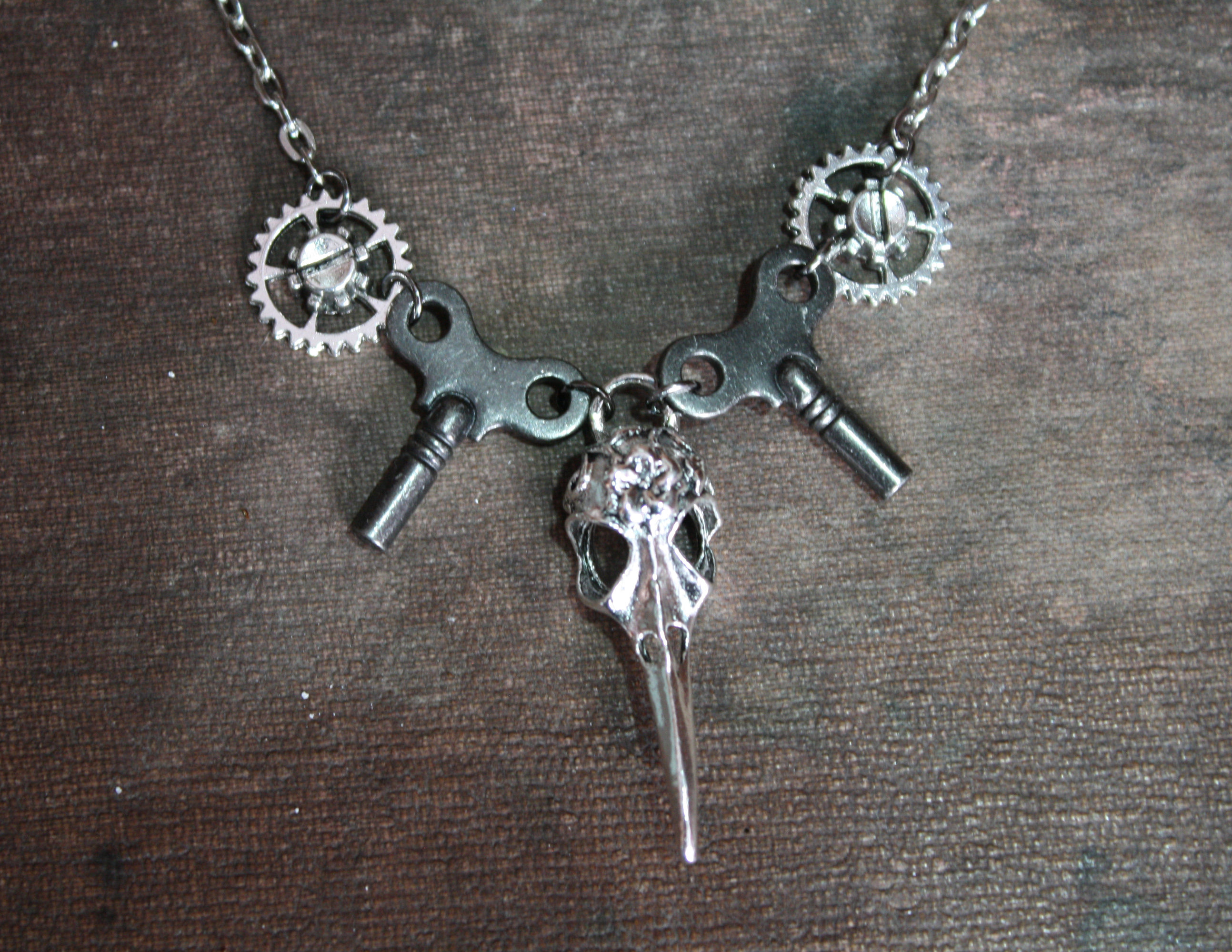 steampunk bird skull necklace